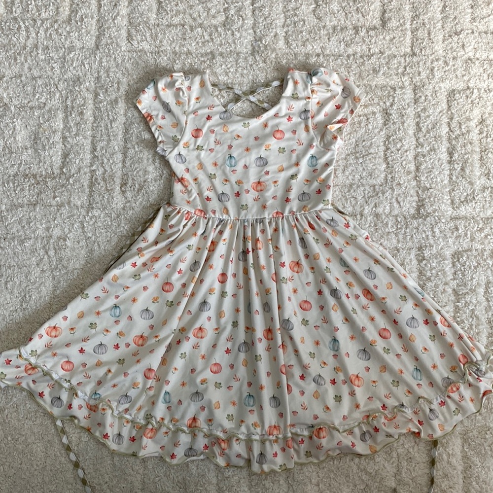 Girls Cream Pumpkin Print Twirl Dress